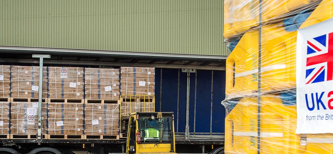 UK aid being unloaded to be put on a plane at Brize Norton