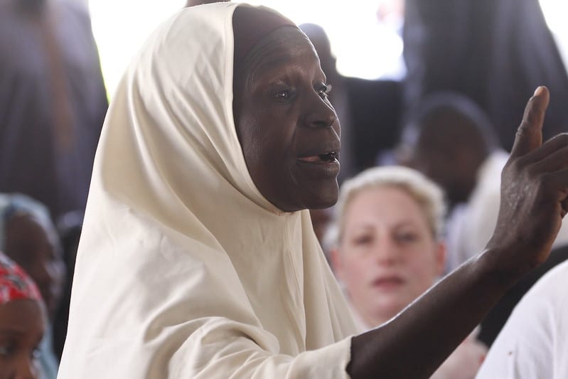 The UN Security Council meets with displaced individuals living in the Teachers' Village IDP Camp in Nigeria.