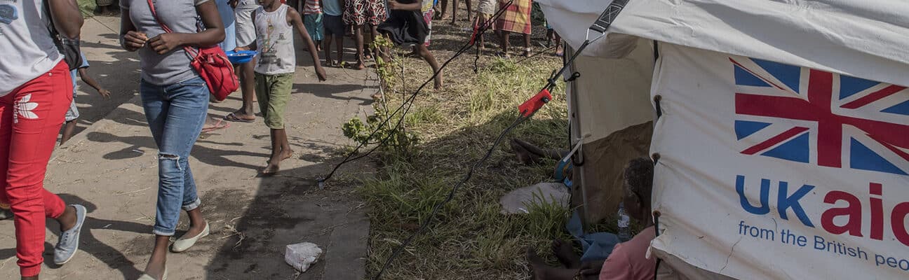 UK aid tents providing shelter for people who've lost their homes to Cyclone Idai in Mozambique