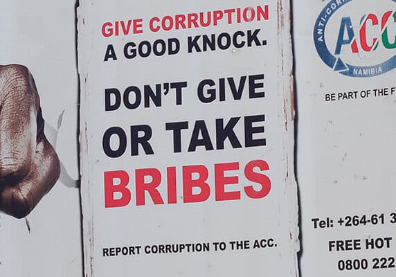 Anti-Corruption sign in Namibia.