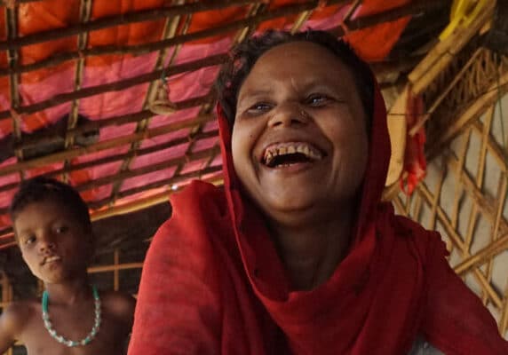 Refugee woman with her rabbits in Bangladesh