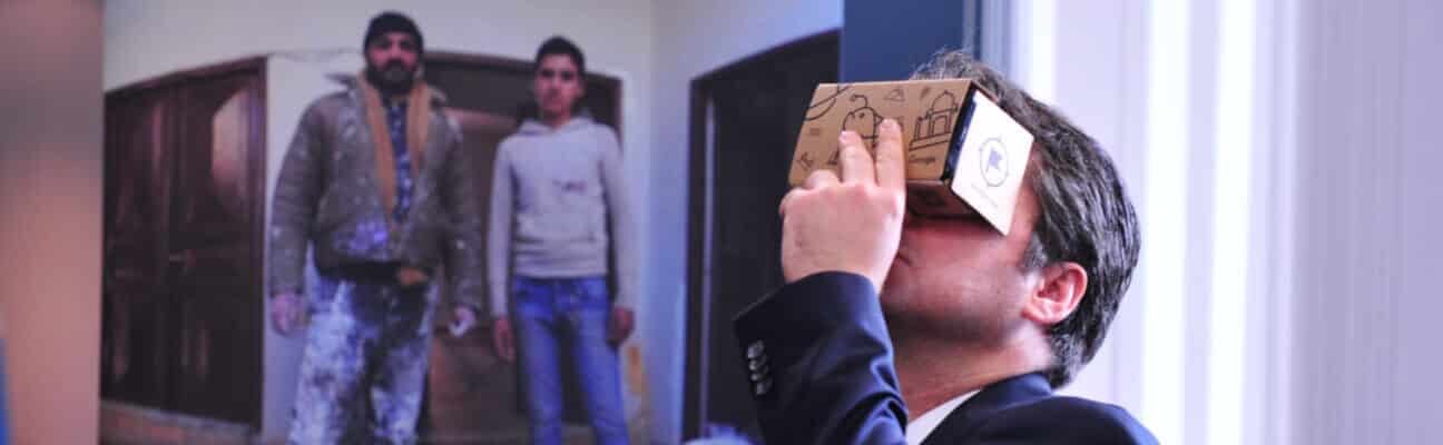 Man at the virtual reality stand- UK Aid