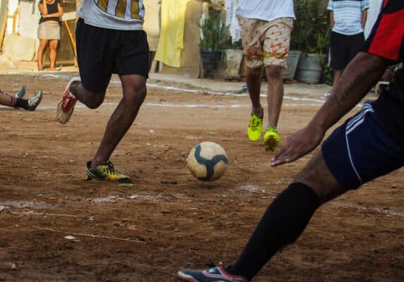 Football match in Favela Moinho São Paulo, Brazil