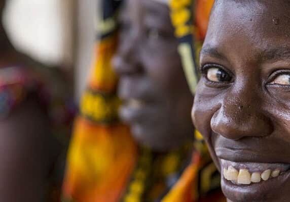 Women waiting at health clinic in Laniar, Senegal