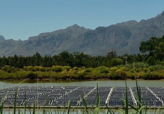 Solar panels on a lake