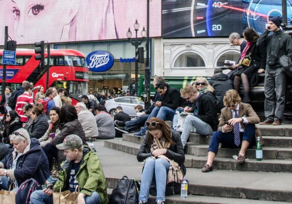 People in Piccadilly Circus, London