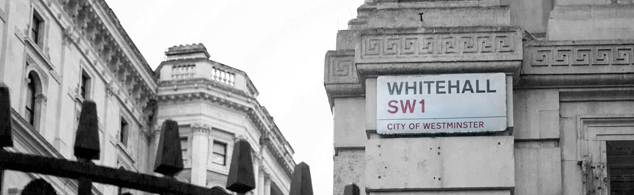 Whitehall sign outside Downing Street