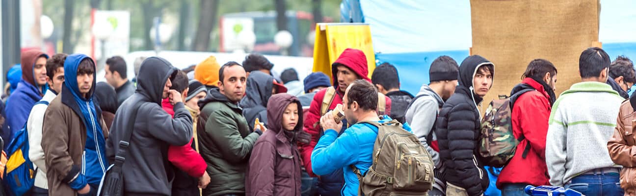 Refugees queuing in Hamburg