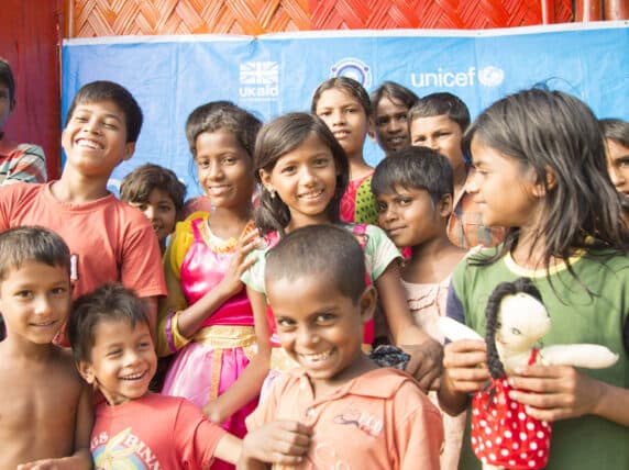 Rohingya children in Bangladesh refugee camp supported by UK aid