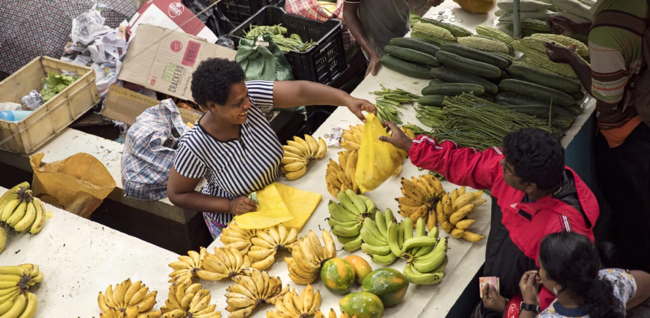 Woman in Seychelles selling bananas