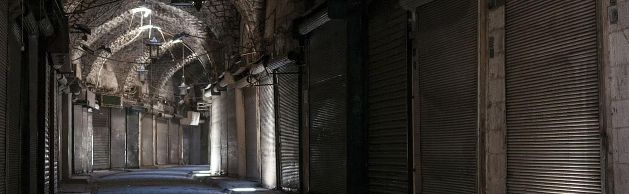 Shuttered shops in Aleppo