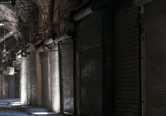 Shuttered shops in Aleppo