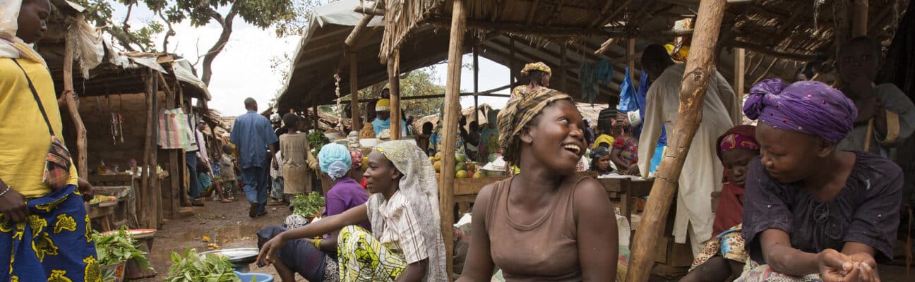 Women selling vegetables and flour, Gado refugee camp, Cameroon