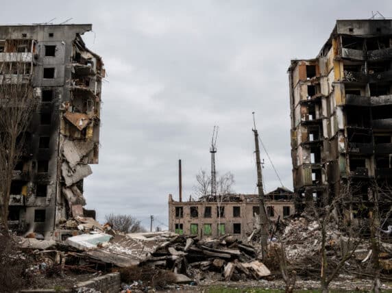 Apartment building destroyed through war in Borodyanka (Borodianka), Ukraine