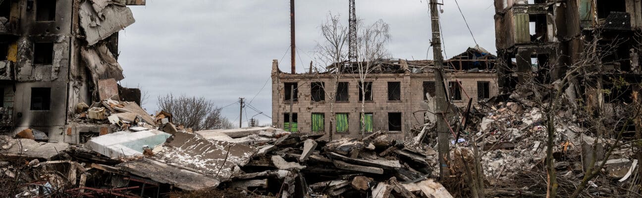 Apartment building destroyed through war in Borodyanka (Borodianka), Ukraine