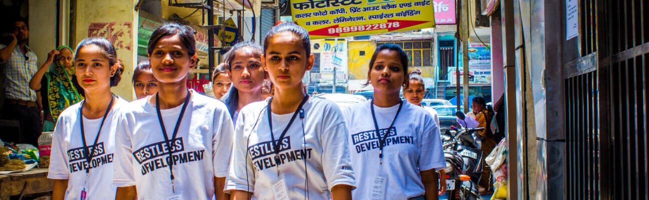 RESTLESS DEVELOPMENT'S SKILLS SAKHI'S WORKING TO EMPOWER YOUNG WOMEN WITH LIVELIHOODS SKILLS IN MARGINALISED COMMUNITIES IN DELHI. CREDIT: DOMINIC SMITH