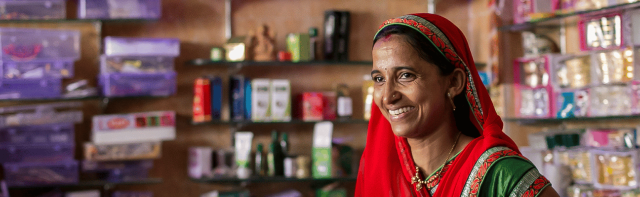 Pinky Joshni working at her textiles shop in Udaipur, India. Credit: Allison Joyce