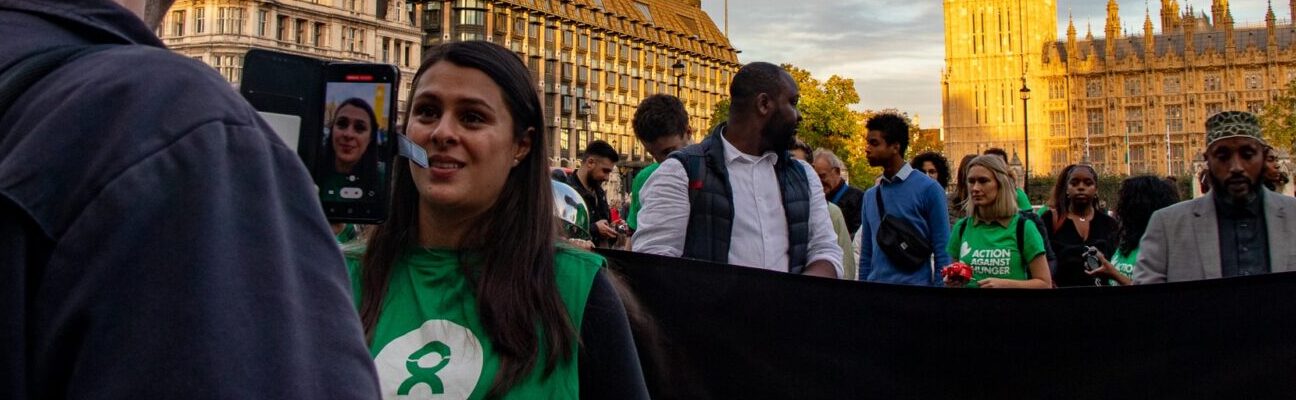 Anti-famine protesters in Parliament Square. Credit: Action Against Hunger