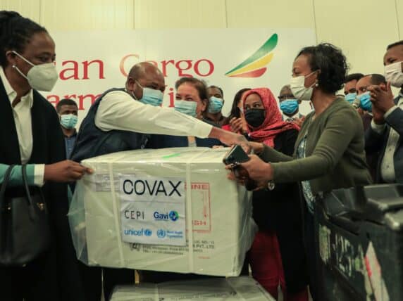UNICEF, WHO and the UN together with other partners hands over the first COVID-19 vaccines to Ministry of Health of Ethiopia. Credit: UNICEF Ethiopia