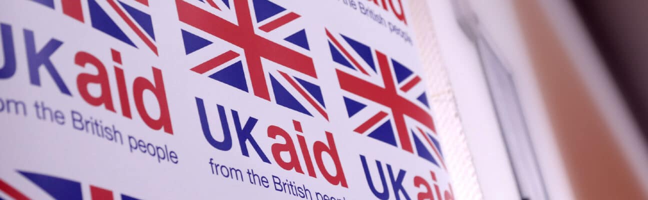 UK aid banner with union jack flags