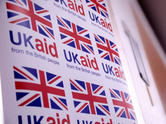 UK aid banner with union jack flags