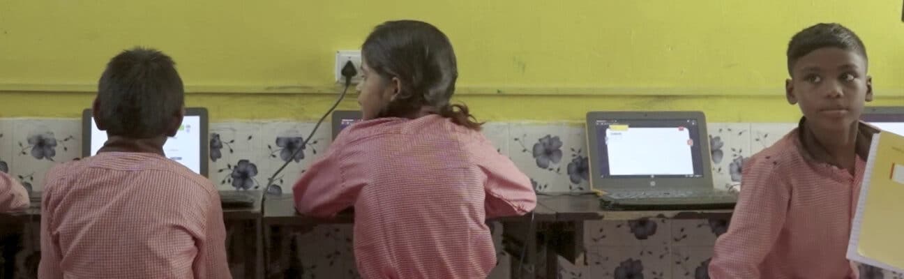 Students at a computer lab using Mindspark software in Lucknow, Uttar Pradesh. Education partners Educational Initiatives and Pratham Infotech Foundation delivered a computer-based adaptive learning platform to close learning gaps and provide actionable data to teachers to improve learning.