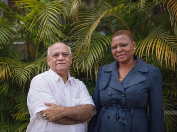 Rajiv Dua, Alliance India and Cindy Kelemi, BONELA, Botswana at a Frontline AIDS partnership meeting in Nairobi, 2022. The partnership nurtures collaborations, bringing together organisations that implement similar programmes to learn from one another.