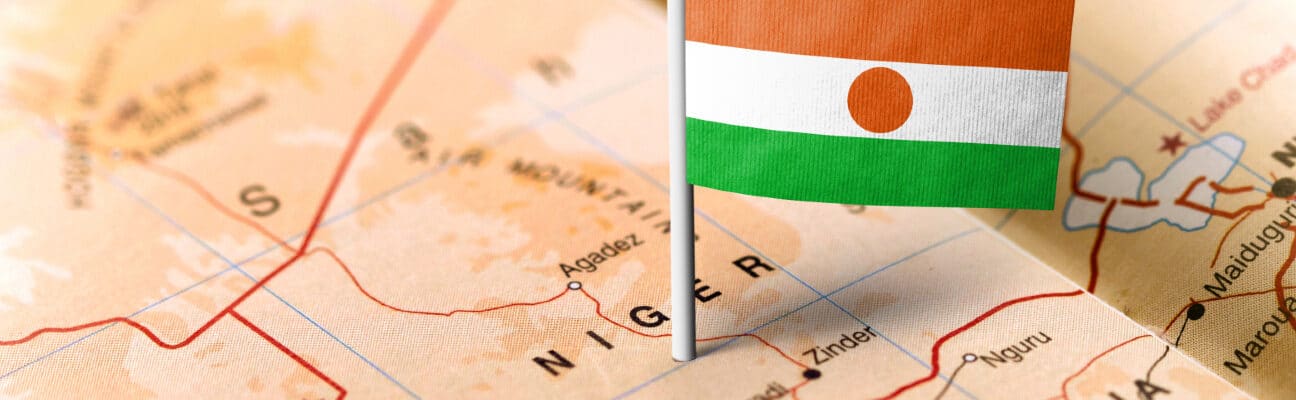 The flag of Niger pinned on the map.