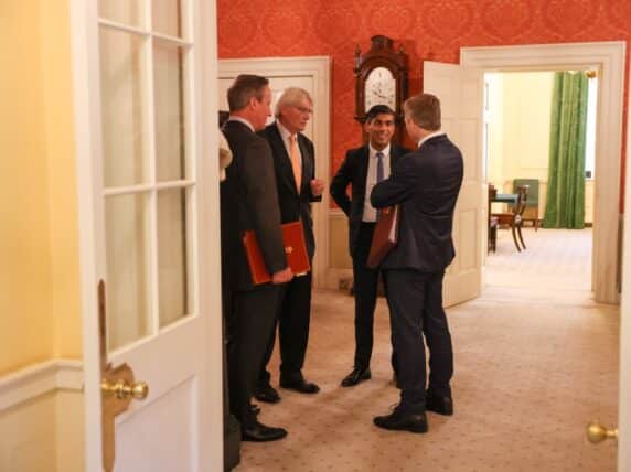 Rishi Sunak hosts weekly Cabinet Meeting with David Cameron and Andrew Mitchell and Grant Shapps before the release of the White Paper on International Development. Credit: Simon Dawson / No 10 Downing Street