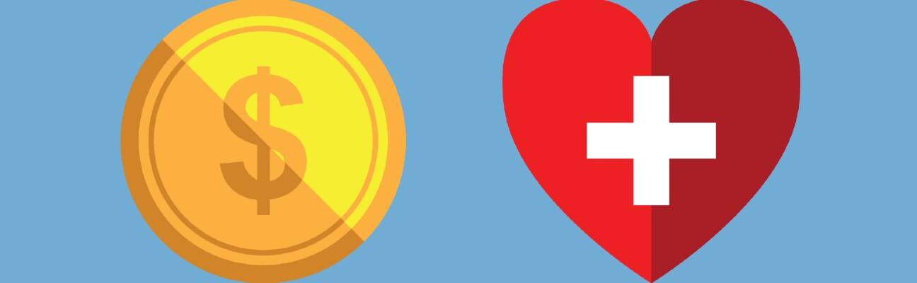 Two icons, a dollar sign symbolising funding and a heart symbolising humanitarian assistance