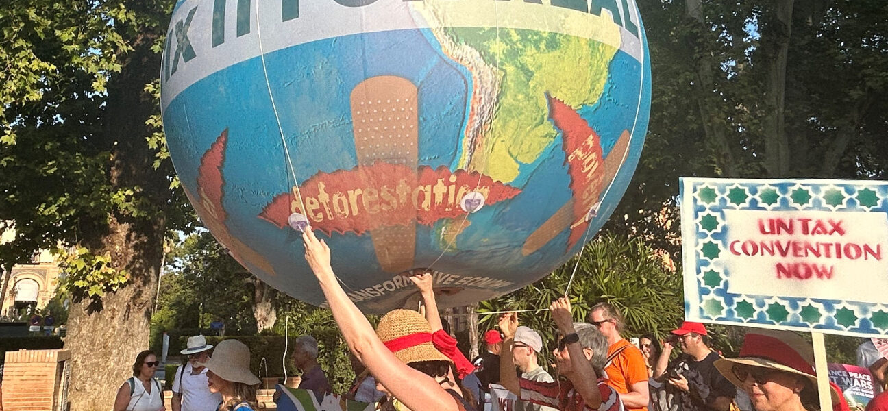 Protesters at the Financing for Development Conference, Seville