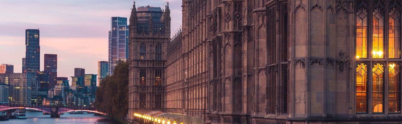 Palace of Westminster in London, illuminated at night