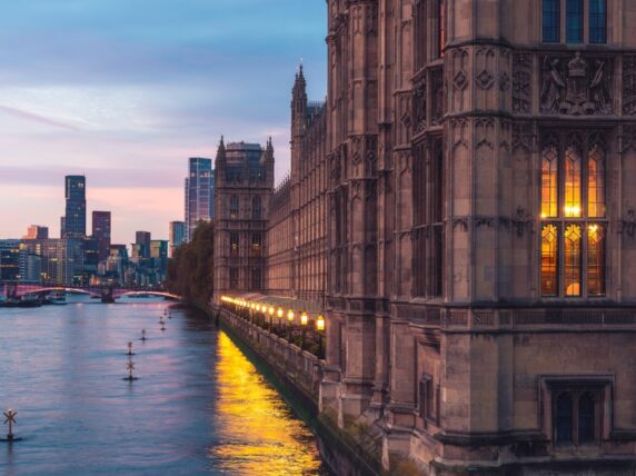 Palace of Westminster in London, illuminated at night