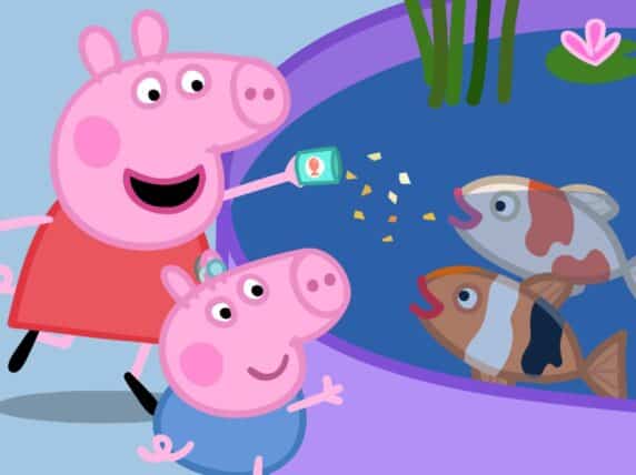 Peppa Pig and George with a hearing aid