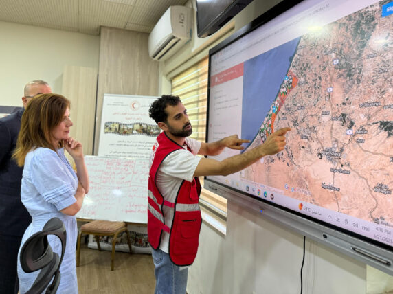 Baroness Chapman, visits the Palestinian Red Crescent Society in Jerusalem. Credit: FCDO