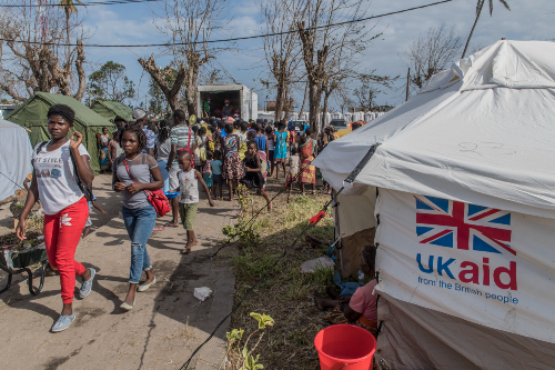 UK Aid tents providing shelter for people who have lost their homes to Cyclone Idai in Mozambique, in March 2019. Photograph: Rein Skullerud/WFP/Rein Skullerud